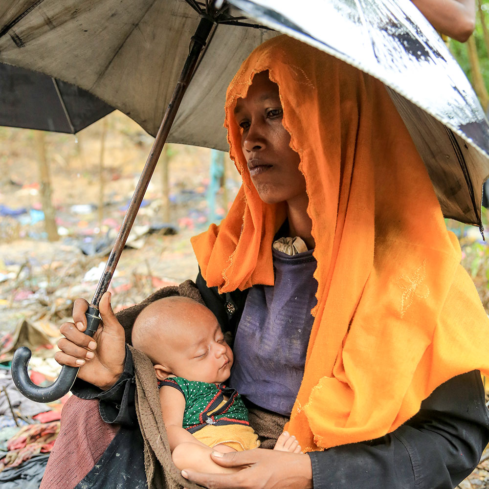 Sahara and baby taking shelter in Rakhine State