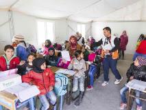 Children from Syria regularly attend school in this classroom in Jordan’s Azraq refugee camp.