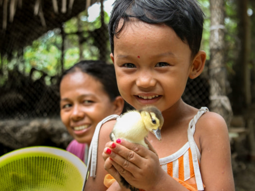 Five-year-old Mi Mi, from Myanmar, likes to hold her family’s ducklings.