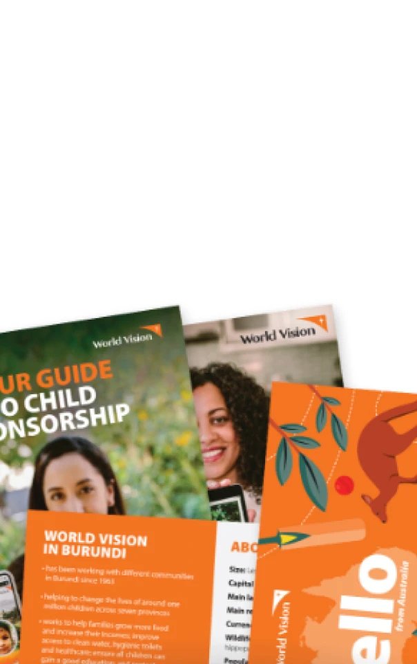 Items that come in a sponsorship welcome pack, including a letter and country information.